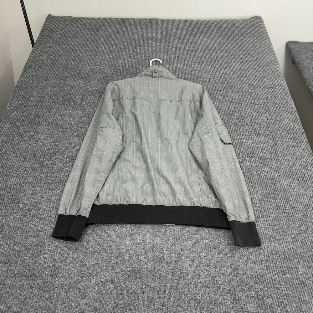 Five Four Bomber Jacket Mens XL Gray Polyester Cotton Plaid Mock Neck Casual